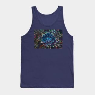 Swirly Blue Neon Rose Tank Top